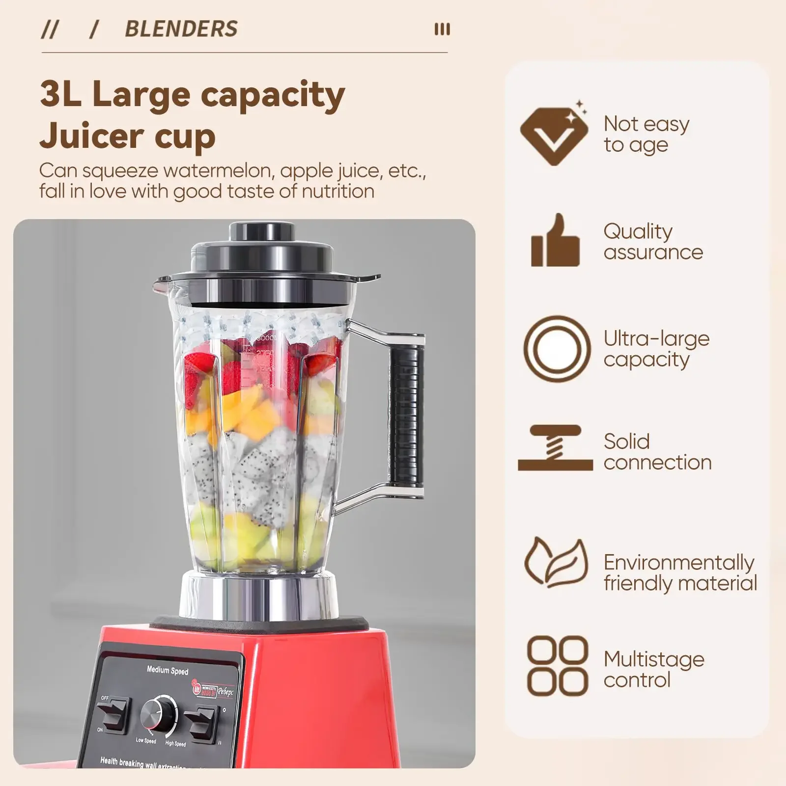 9500 W Kraftstofftischmixer Entsafter Smoothie Maker 3-in-1 0,5/1,5/3 l Behälter Küchenmaschine Blenderboxer für Eis Nuss Obst – Detail 4
