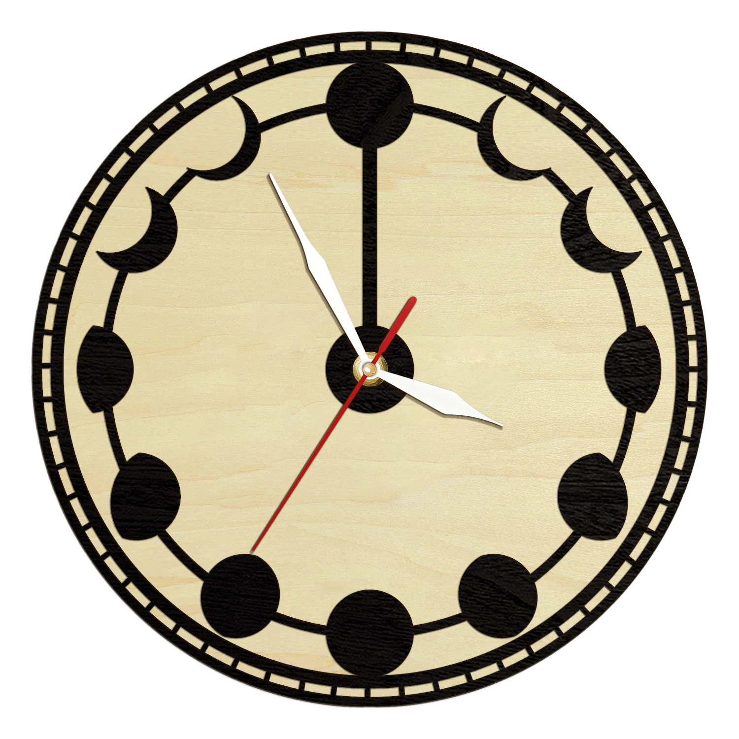 Reloj de pared de madera con fases lunares para dormitorio, decoración del hogar con luna creciente, reloj de madera para sala de estar, reloj de bisagra, arte del ciclo lunar celestial, cronómetro.