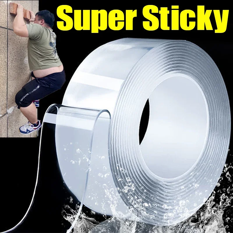 1M/3M Nano Double Sided Tape Heavy Duty Transparent Adhesive Strips Strong Sticky Multipurpose Reusable Waterproof Mounting Tape