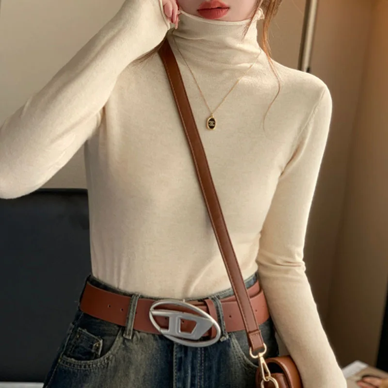 

Sweaters WhiteTurtleneck Knitted Sweater Women Pullovers Fashion Long Sleeve Knit Sweater Pullover Women Tops Knitwears Q1138
