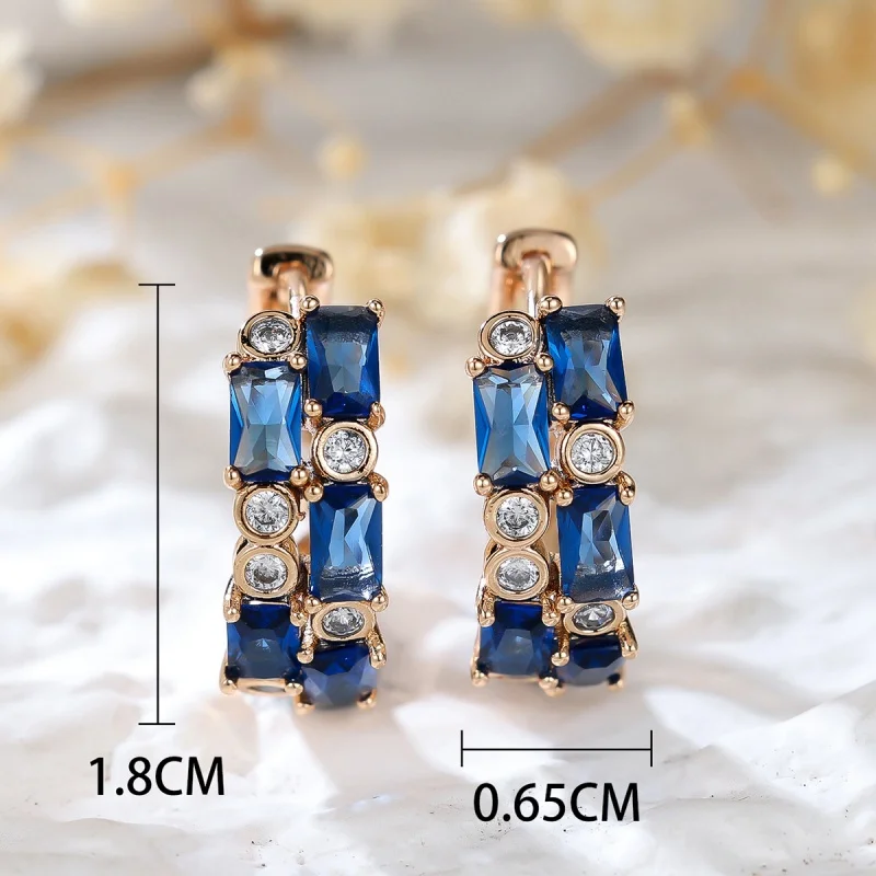 Light Luxury Temperament Rectangular Color Zirconia Edge Circular White Zirconia Ear Buckle Fashionable and Simple Accessory