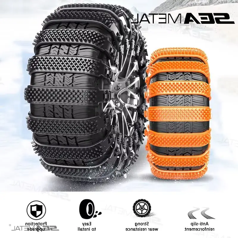 SEAMETAL 8pcs Anti-Skid Snow Chains Set Car Motorcycles Winter and Bad Terrain Wheels Anti-slip Emergency Tools Lockout Chains