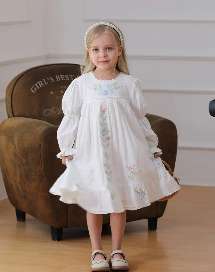 

New Baby Girls Fairy Long Sleeve Lantern Sleeve Dress, Princess Kids Sweet Fashion Party Dress 2-7T