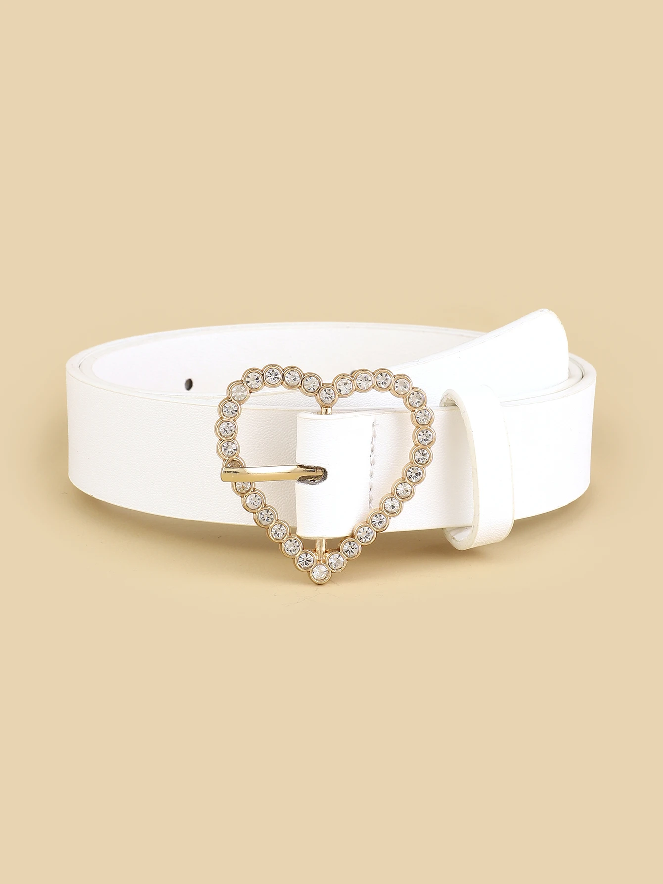 Women\'s New All Seasons Hot Heart-Shaped Diamond Buckle Head Belt Fashion Match Any Clothing Belt