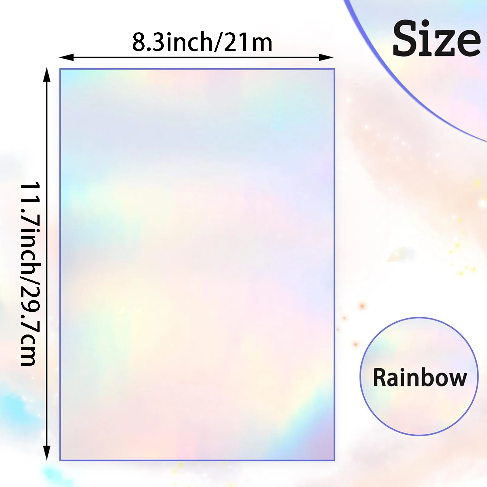 10 Sheets A4 Size Rainbow Holographic Vinyl Sticker Paper, 8.3×11.7 Inch Self-Adhesive & Waterproof Inkjet Printable Stickers