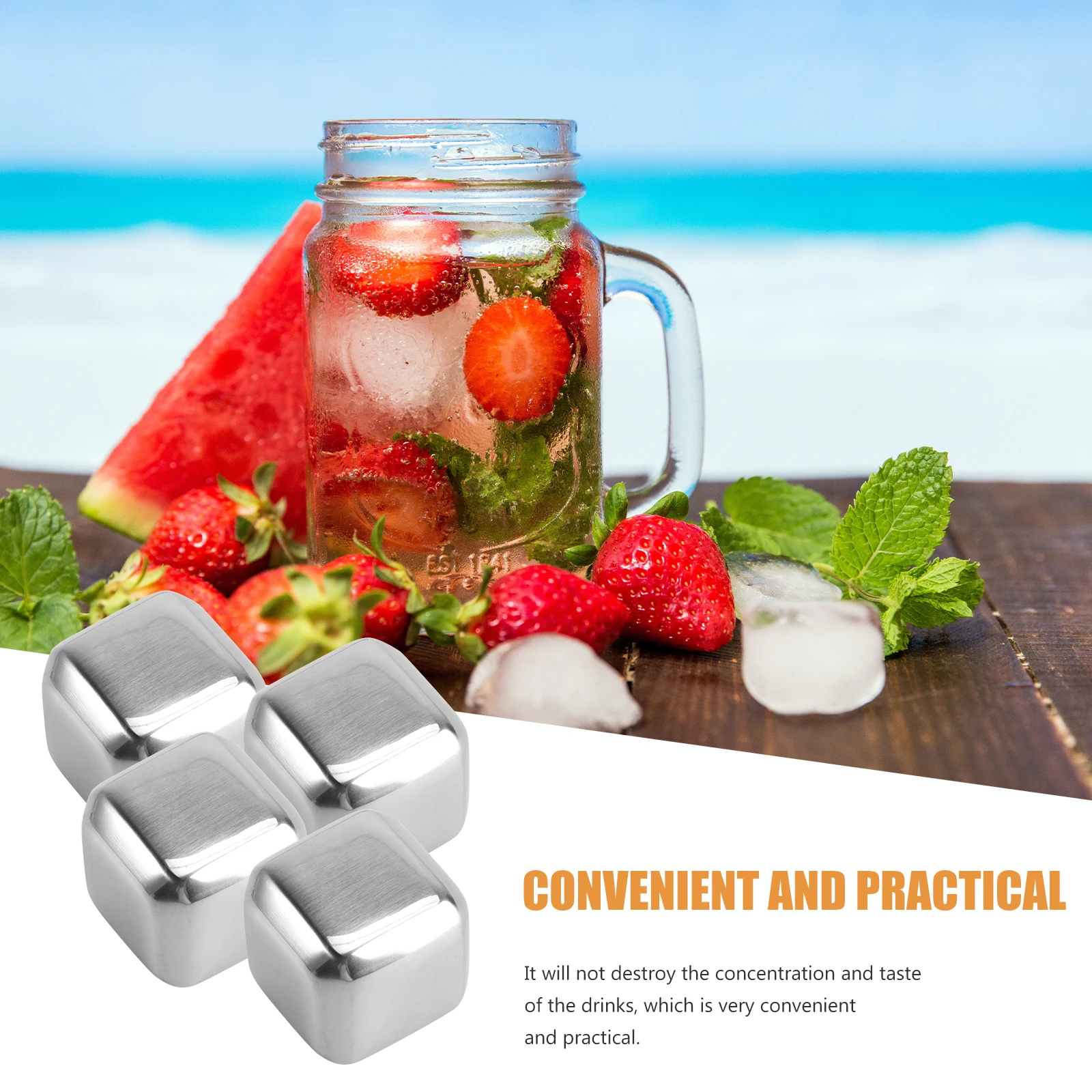 

Reusable Stainless Steel Ice Cubes Cooling Beverage Blocks Round Stones For Whiskey Bar Tools Home Metal Blocks