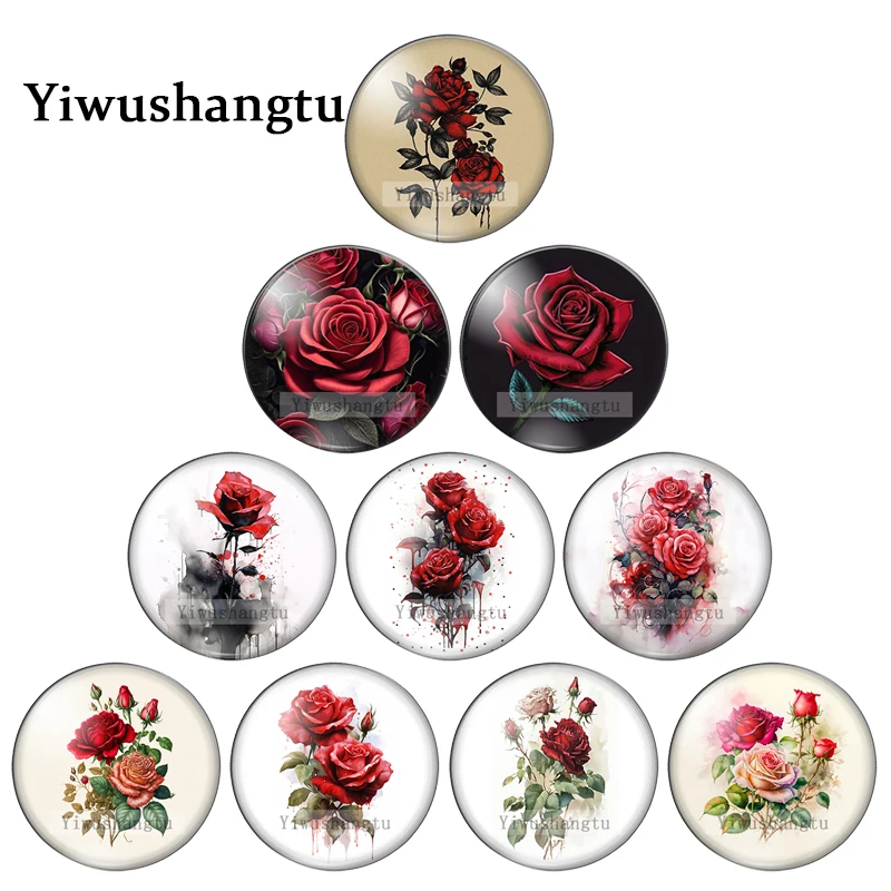 

Beautiful Red Rose True love Flowers Art Paintings 8mm/12mm/20mm/25mm Round photo glass cabochon demo flat back Making findings