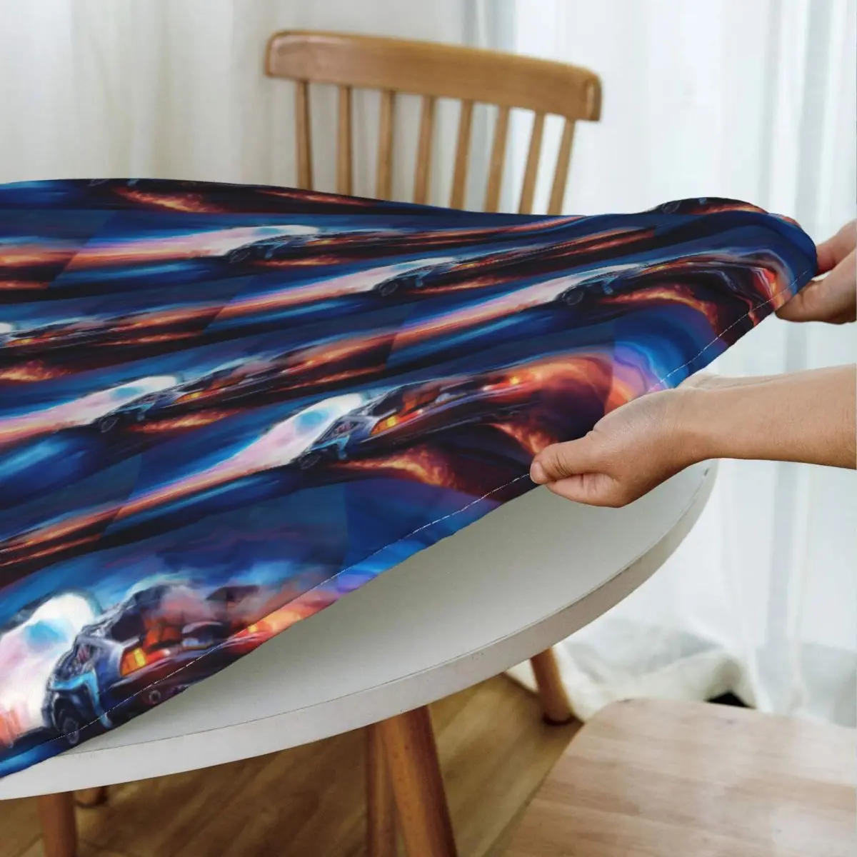 Back To The Future Delorean Time Machine Waterproof Round Tablecloth Oilproof Table Cloth for Kitchen Events Dining Table Cover