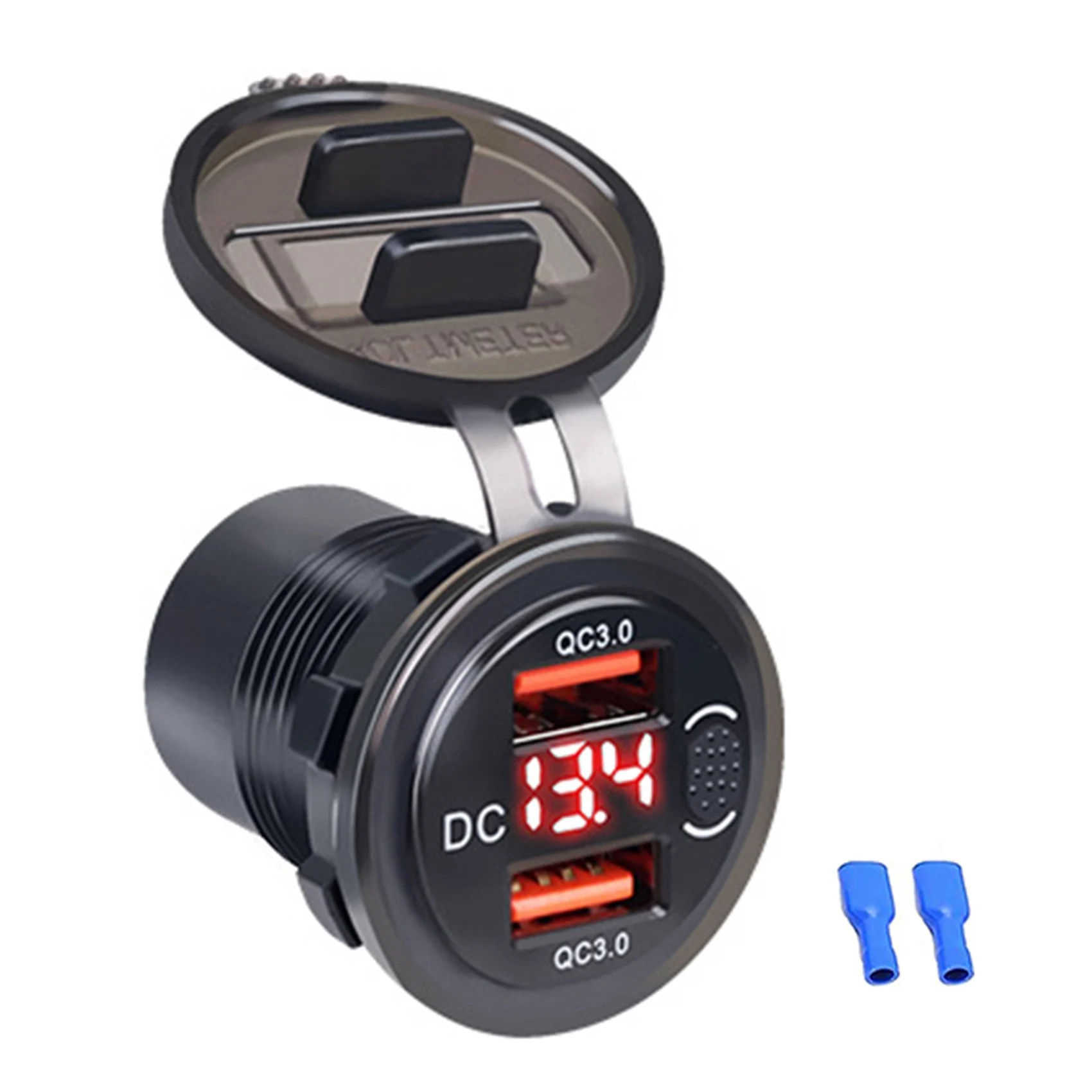 

Quick Charge Dual QC3.0 USB Car Charger Socket with Button Switch LED Voltage Display Red Fast Charging Car