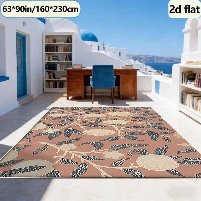 Vintage Fruit Leaf Pattern Plant Carpet Floor Decor Mat, Non-Slip Carpet, Suitable for Farmhouse Home Interior Decoration