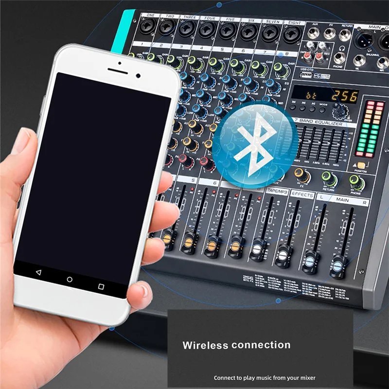 

AED7-Professional Audio Mixer GAX-PA8 Channel Sound Board Console Mixing Desk System Interface Built-In 256 Reverb Effect