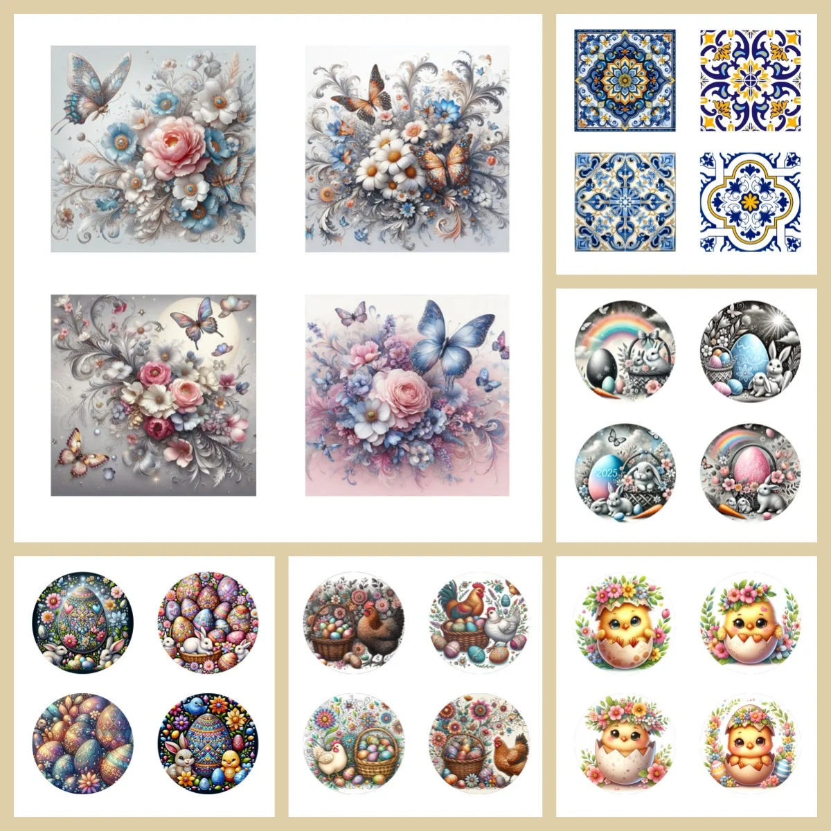 4 anti-slip and heat-insulating wooden coasters with animal/floral patterns, suitable for kitchen and office festival gifts