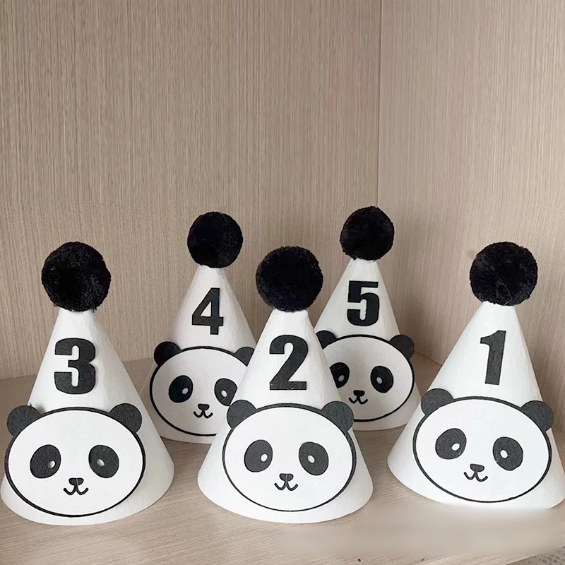 Cute Panda Children's Birthday Hat, Birthday Party Dressing Hat, Baby Age Celebration Photo Hat Headwear，Birthday party props