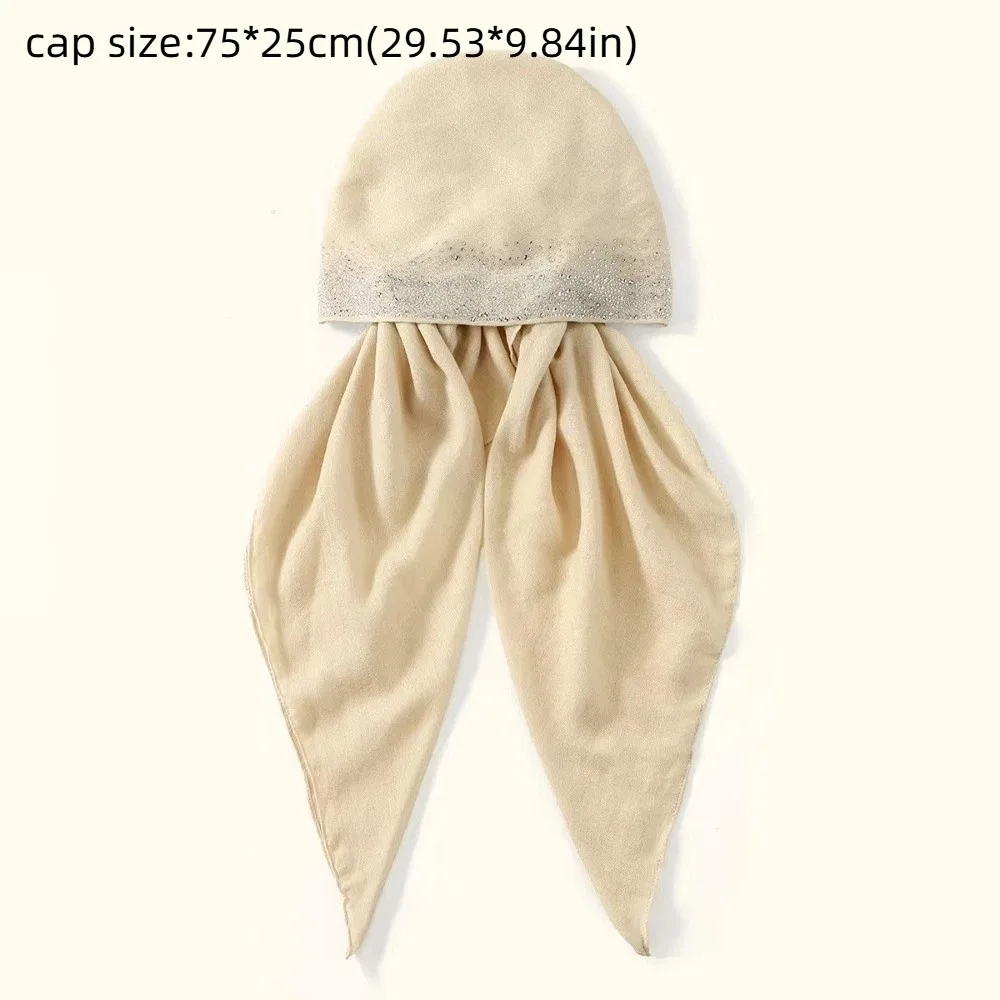 New Cotton Elastic Headband Cap Stretch Fabric Elastic Band Stretch Shawl Diamond Pattern Plain Muslim Hijab Hat Women Lady