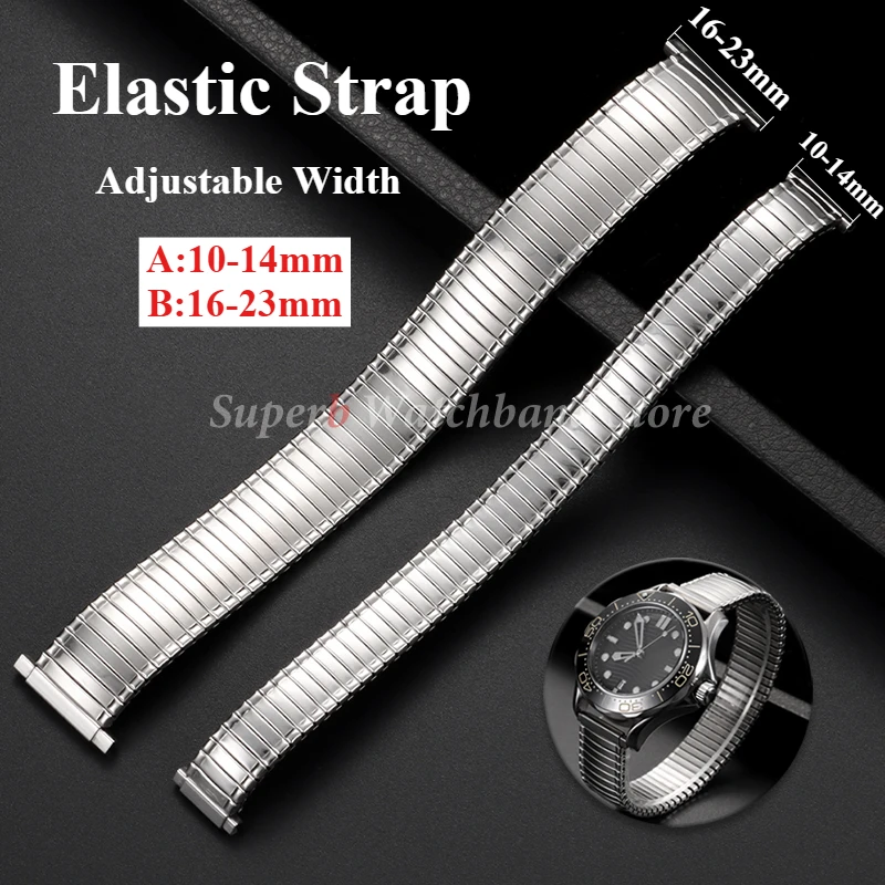 Tali Jam Tangan Baja Tahan Karat Ekspansi Tali Elastis Lebar Dapat Disesuaikan Aksesori Gelang Universal Pria Wanita 10-14Mm 16-23Mm