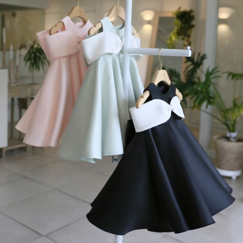 

Party Dress 2025 Korean Style Baby Girl First Birthday Satin Off Celebration Outfit Princess Shoulder Tutu Gown Flower Girl Dol