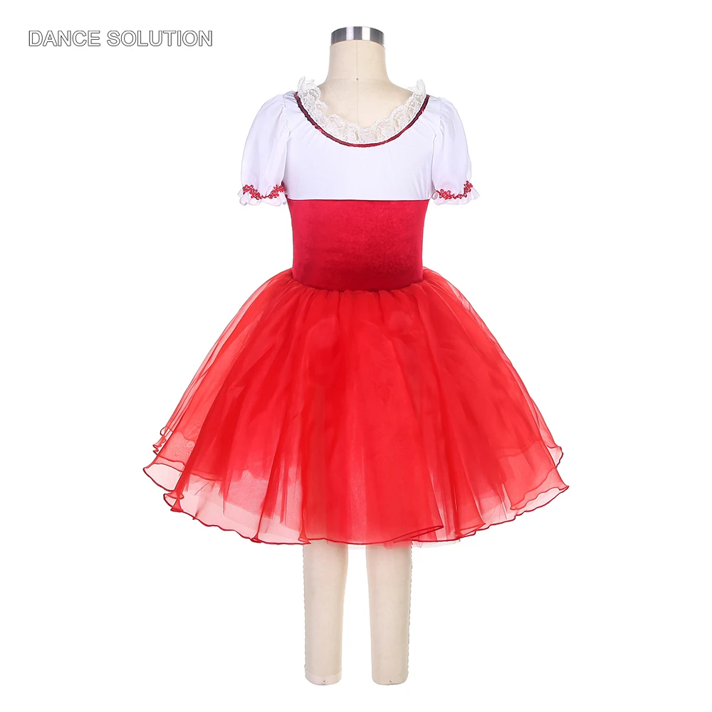 Short Sleeved Ballet Dress White Spandex and Red Velvet Bodice Ballet Romantic Tutu Girls & Women Performance Costumes 22122