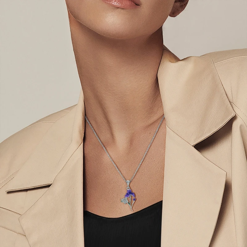 Neue Halskette aus 925er-Sterlingsilber, Original-Zirkon, Herz, Schmetterling, Sonnenblume, Anhänger, Halskette für Frauen, Geschenk, Party-Schmuck – Detail 14