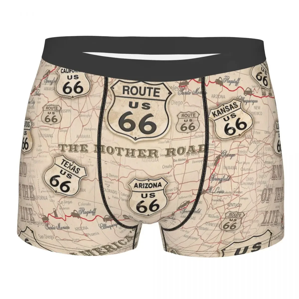 Custom Vintage American Map Route 66 Pattern Boxers Shorts Men USA Highways Briefs Underwear Fashion Underpants