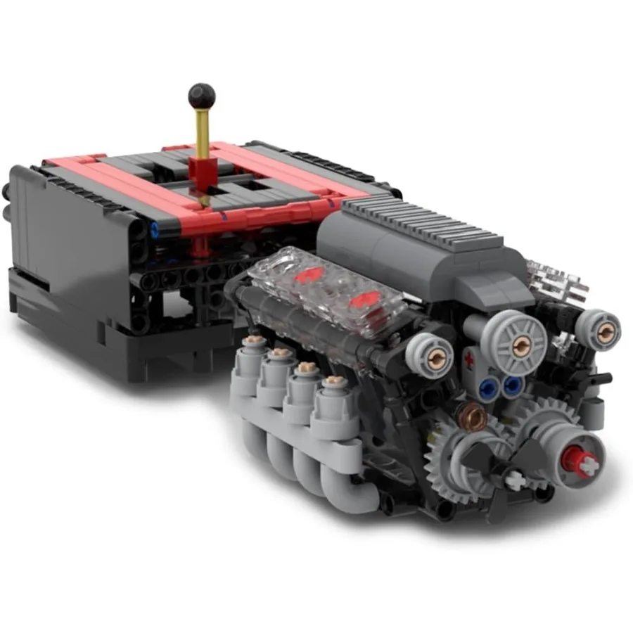 Set Blok Bangunan Mesin V8 dengan Gearbox 568 Buah Kit Pembuatan Mesin DIY Fungsi Mesin yang Berjalan Model Mesin Dinamis yang Beroperasi