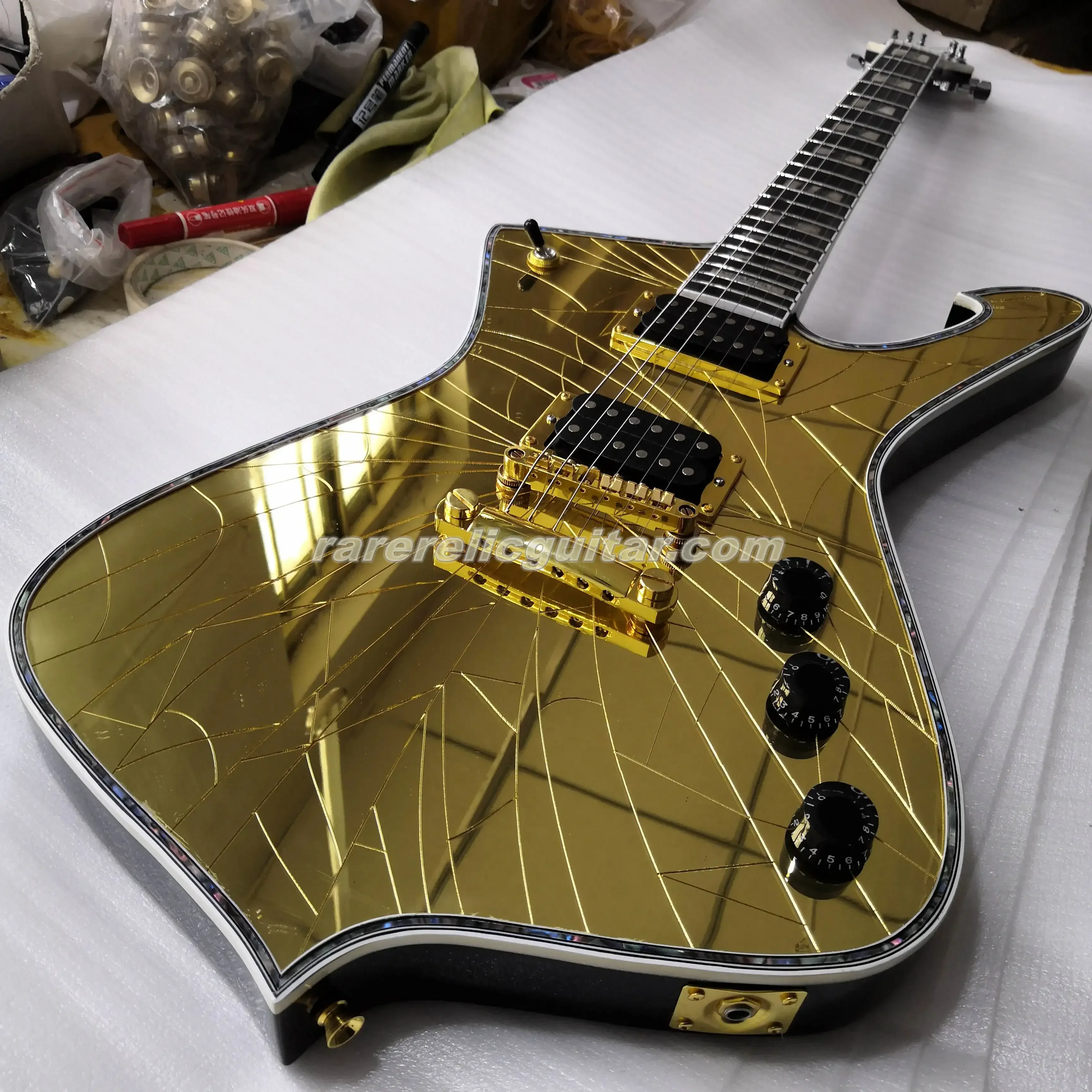 In Stock PS2CM Purple Gold Sliver Cracked Mirror ICEMAN Stanley Electric Guitar Abalone Body binding Pearl Abalone Block Inlay