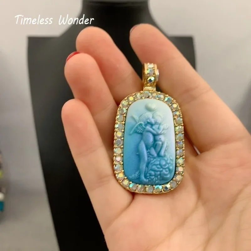 Timeless Wonder Fantasy Angel Figure Charm Magnetic Pendant for Women Designer Jewelry Aesthetic Sweet Luxury Rare Necklace 4447