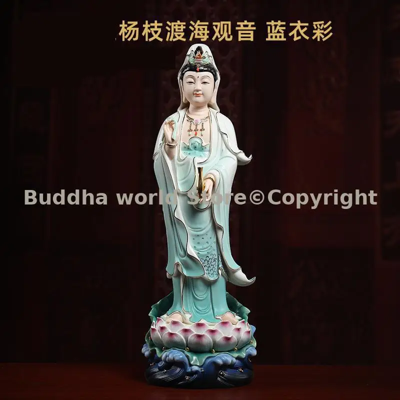 

Standing Guanyin Bodhisattva Avalokitesvara High grade COLOR Porcelain Buddha statue Asia home Family worship safety health