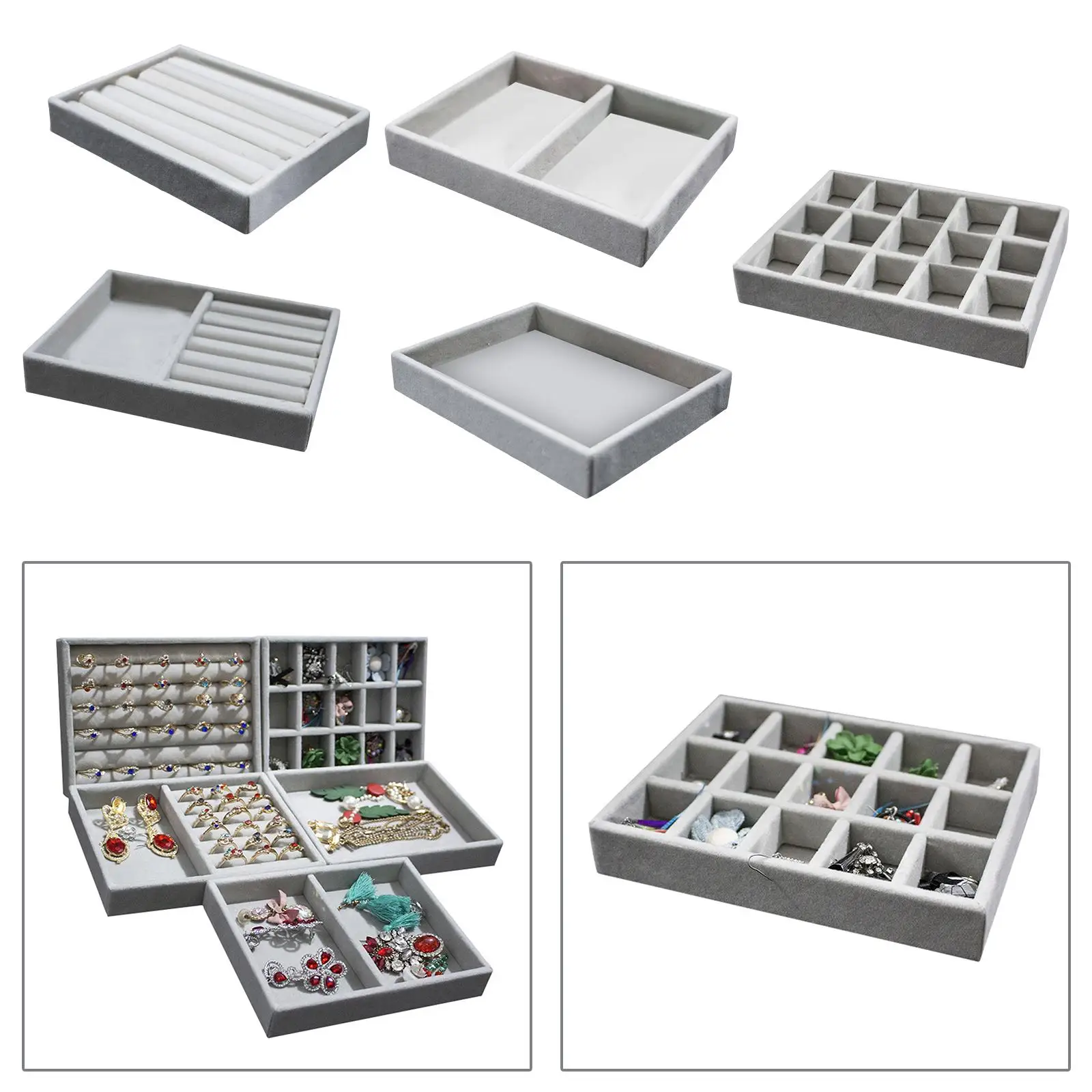 Jewelry Display Holder Shows Display Earrings Organizer Tray Rectangle Grey