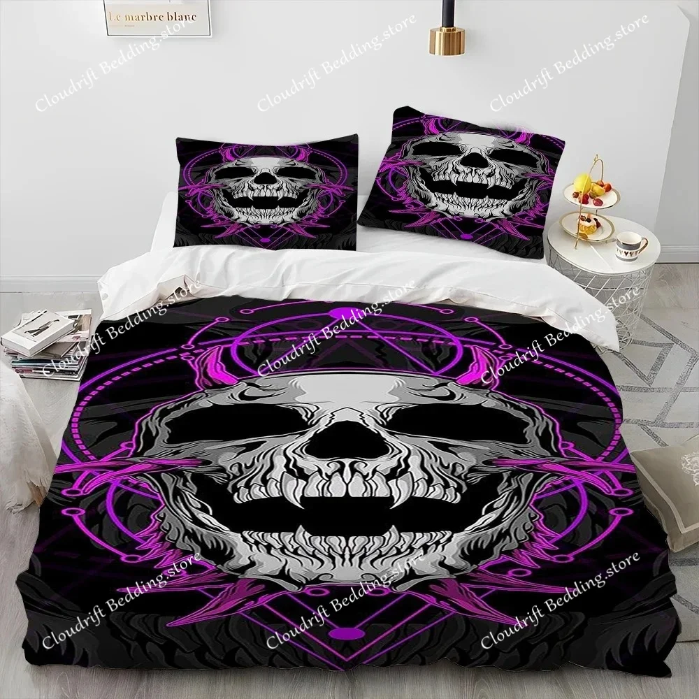 

3D Gothic Horror Skull Cartoon Comforter Bedding Set,Duvet Cover Bed Set Quilt Cover Pillowcase,King Queen Size Bedding Set Gift