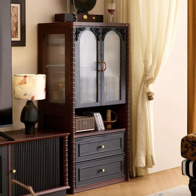 wine cabinet medium antique glass display collection cabinet living room bookcase storage integrated sofa side cabinet