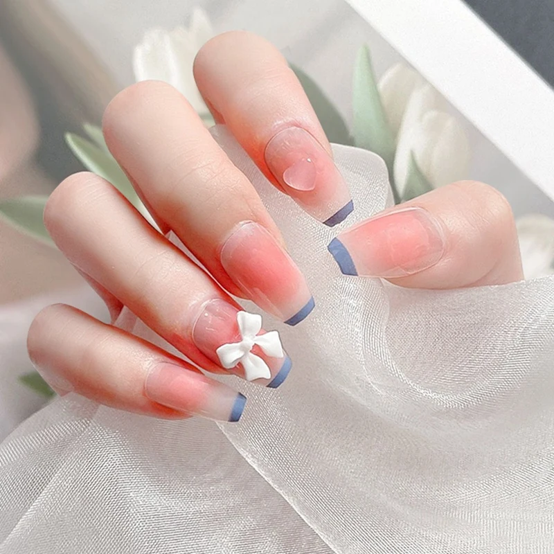 Wearable Nail Pieces Removable Nail Art Pieces Colour Changing Love Blue Edge Blush False Nail Tips image 3