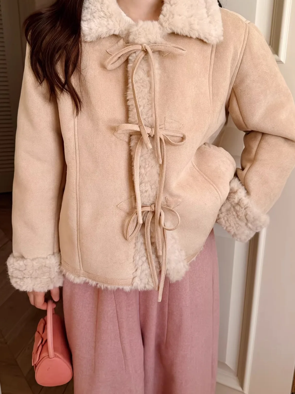 Pele de couro à prova de vento intercada Jaet Commute Sle Knot Thiened Casacos de proteção ambiental para mulheres