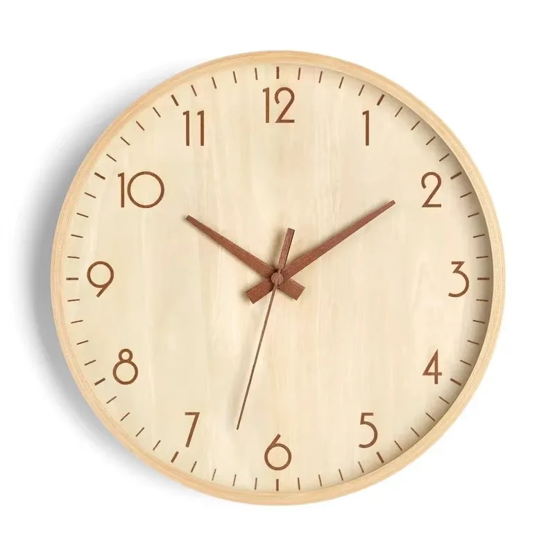 Simple Retro Wooden Pointer Quartz Wall Clock, Silent Hanging Clock, European & Japanese Style Living Room Home Decoration