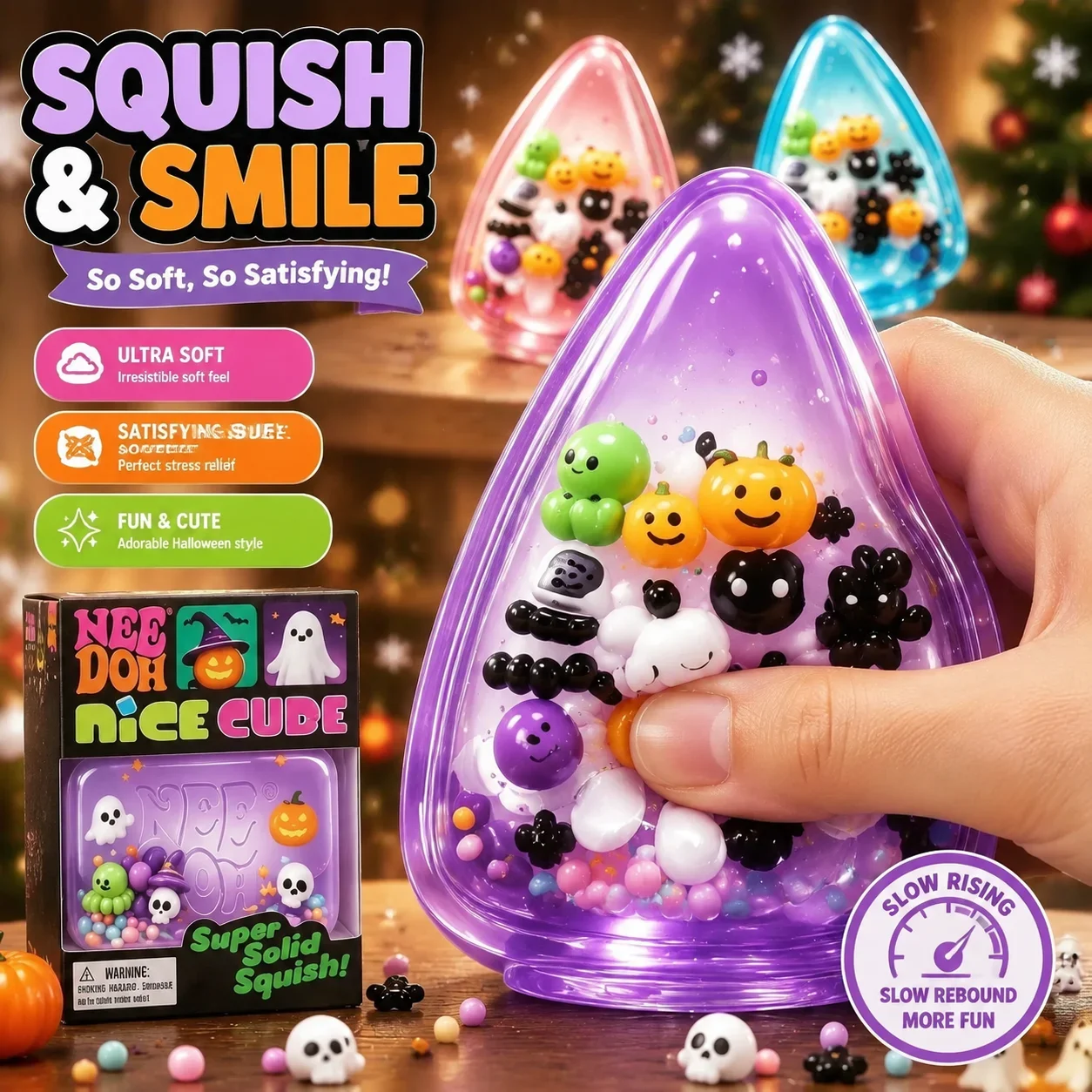NeeDoh Halloween Pumpkin Spider Soft Squishy Fidget Toy Stress Relief Sensory Decompression Anxiety Relief Gift For Kids Adults