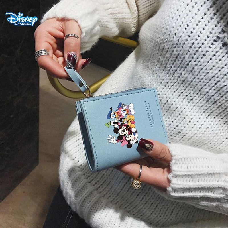 Mickey Mouse Minnie Women Folding Wallet Disney Cartoon Anime Print Purse Fashion Multi Functional Card Bag Girl Coin Purse Gift