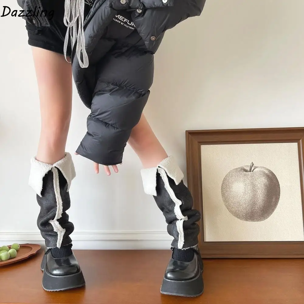 

Lolita Thickened Suede Leg Warmers Turn-down Collar Design Wind Protection Foot Cover Mid-calf Warm Boots Cover Women