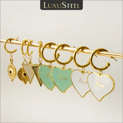 LUXUSTEEL Trendy Stainless Steel Love Heart Drop Dangle Earrings For Women Geometric C Shape Earring Summer Daily Jewelry Brinco
