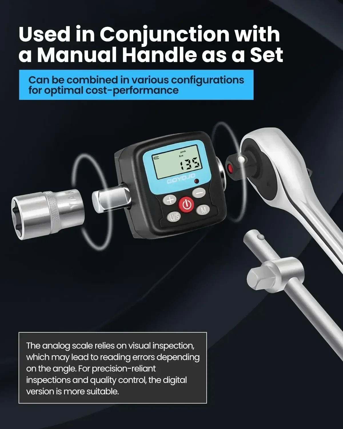 Digital Torque Wrench Adapter - Precision Electronic Torque Tool Converter and Meter with LCD Display, Includes 1/2