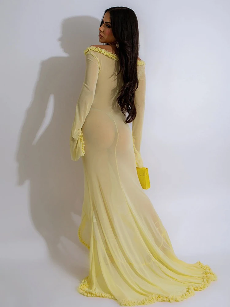 Sexy elegante Kleider für Frauen, V-Ausschnitt, schulterfreies Kleid, Körperform, Damen, transparent, durchsichtige Kleider, ausgeschnittene Taille