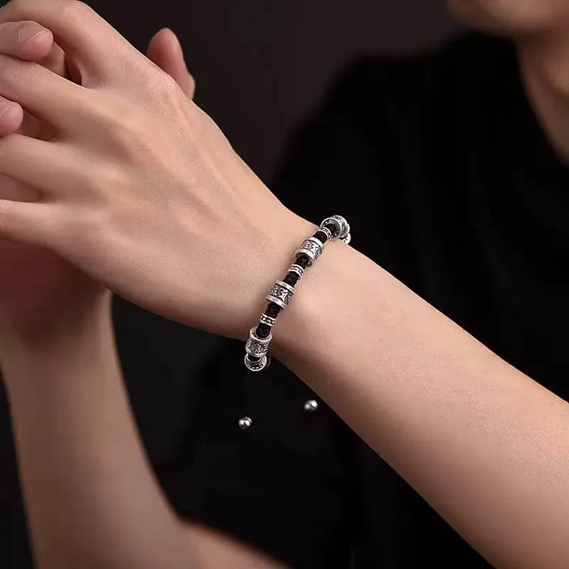 Ethnic Style Buddha Beads Bracelet For Men Hand Accessory Blessing Six Character Great Bright Mantra Braided Rope Bracelet Male 2
