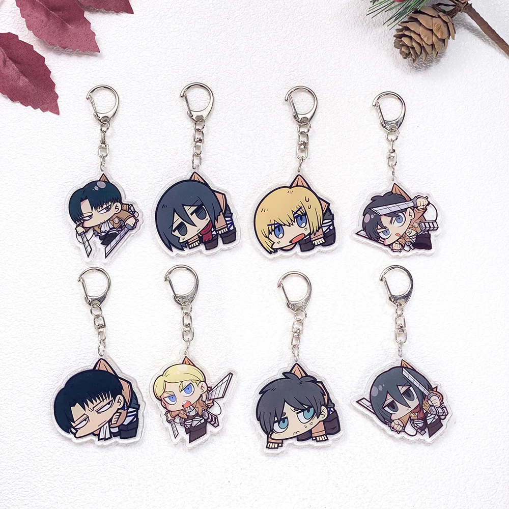 1/13Pcs Anime Characters Attack on Titan Keychain Accessories Acrylic Cute Charms Pendant For Bag Key Holder Backpack Decoration