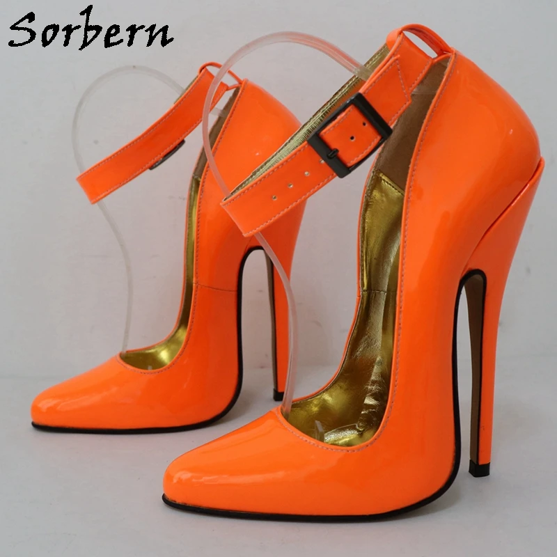 Sorbern Neon 16Cm High Heel Women Pump Shoes Stilettos Wide Ankle Strap Pointed Toe Sissy Boy Fetish Arch Heeled Footwear