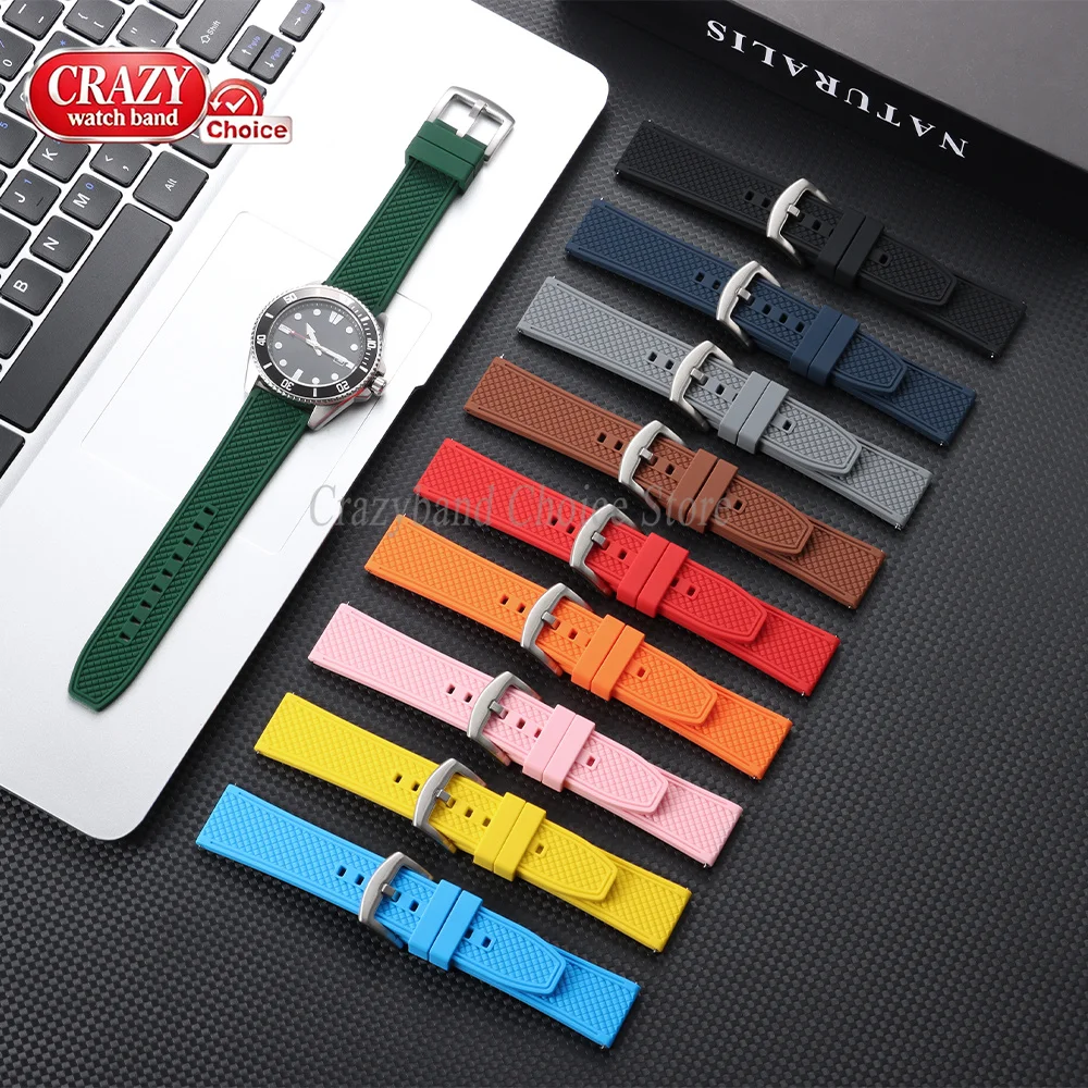 20mm 22mm Rubber Silicone Strap for Seiko Watch Band Universal Men Women Sports Waterproof Diving Wrist Bracelet Accessory Black