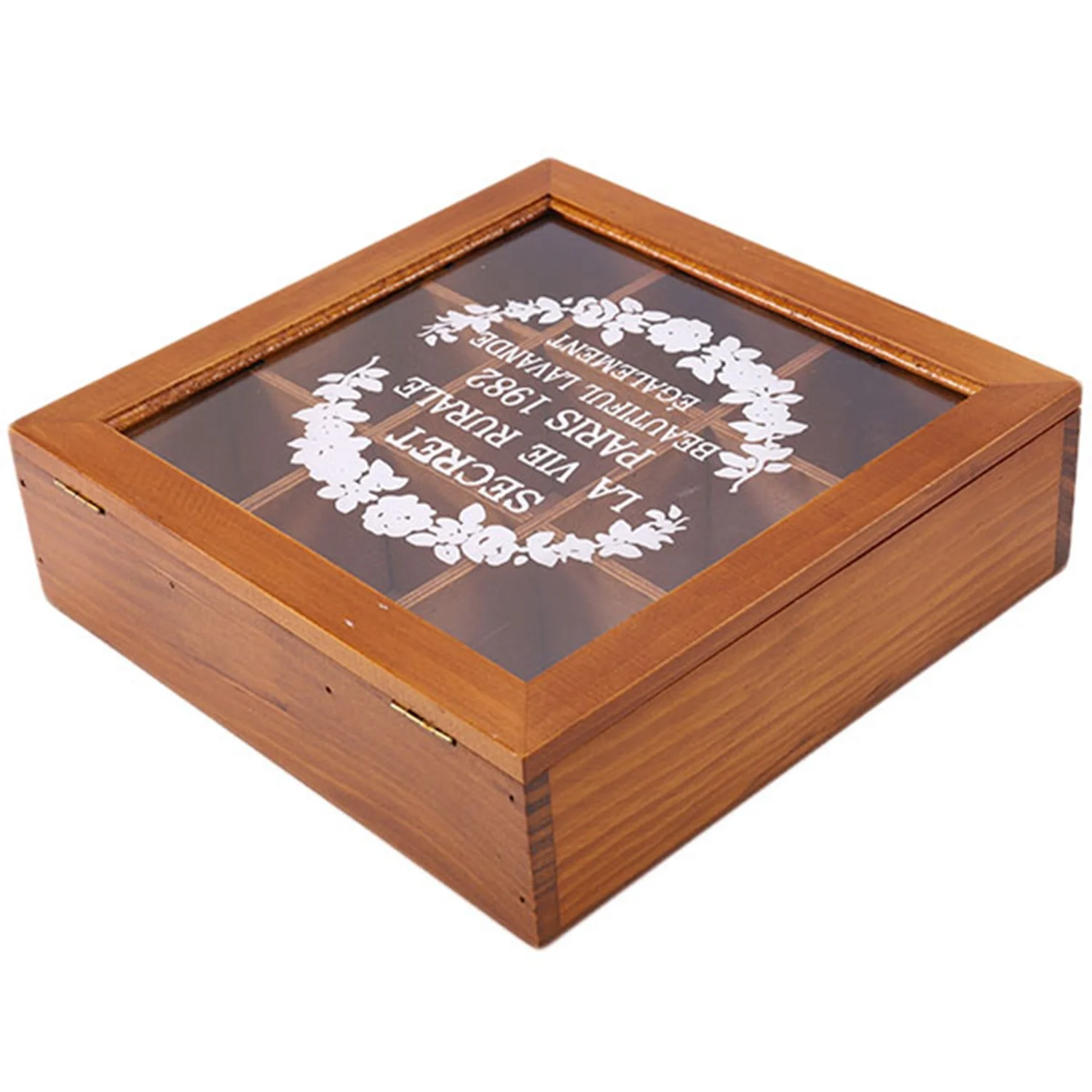 9 Section Wooden Chic Tea Box Compartments Container Bag Chest Storage Spice New Store Boxes Cosmetics Jewelly 24 X 24 X 7Cm