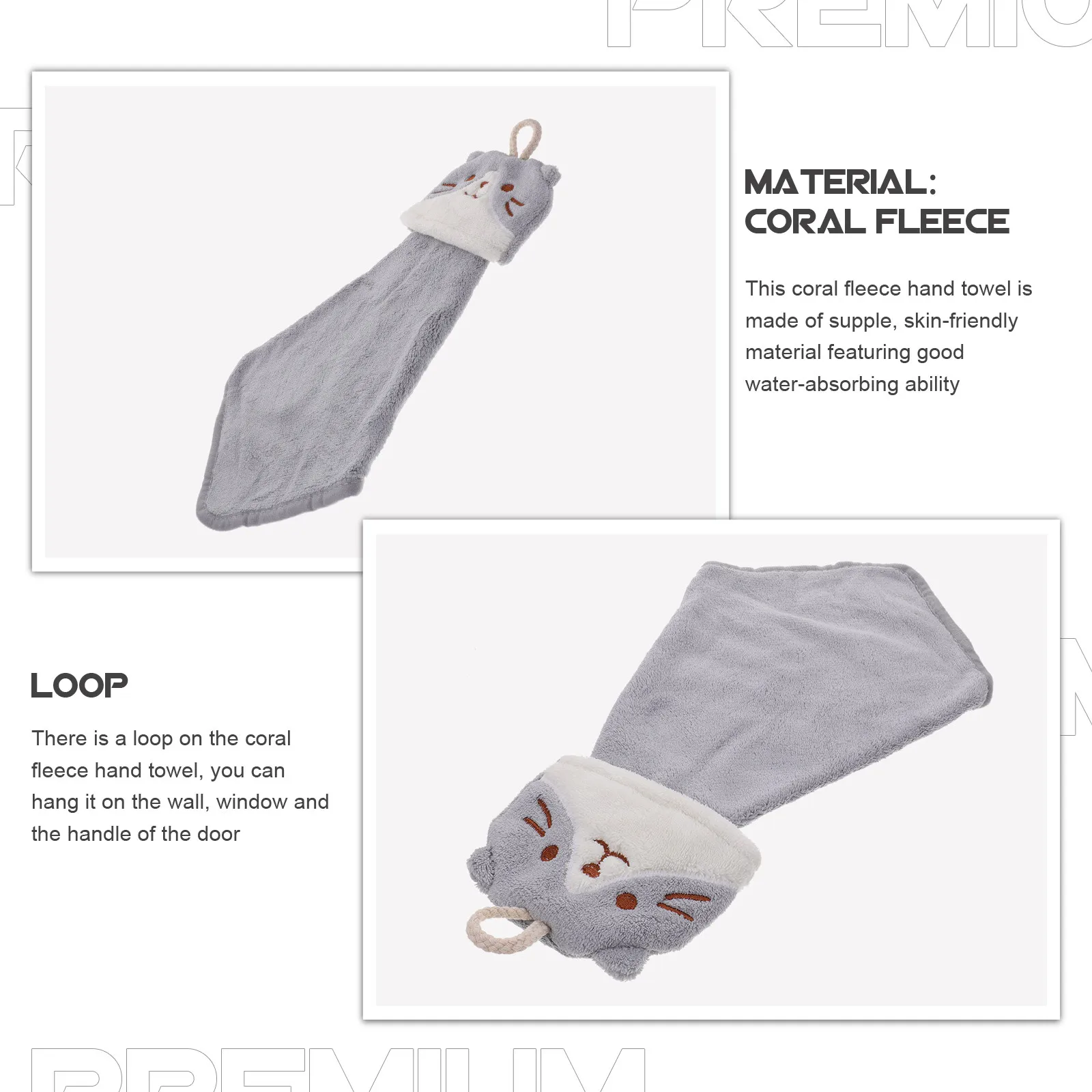 Coral Fleece Hand Towel Hanging Loop Soft Light Absorbent Kitchen Bathroom Hanging Water Absorption Towel Quick Dry Hand Towels