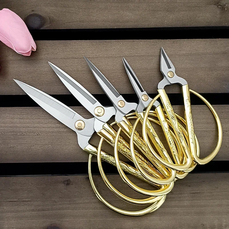 Stainless Steel Sewing Gold Scissors Short Cutter Durable Vintage Embroidery Tailor Scissors Fabric Cutter Craft Tool for Sewing