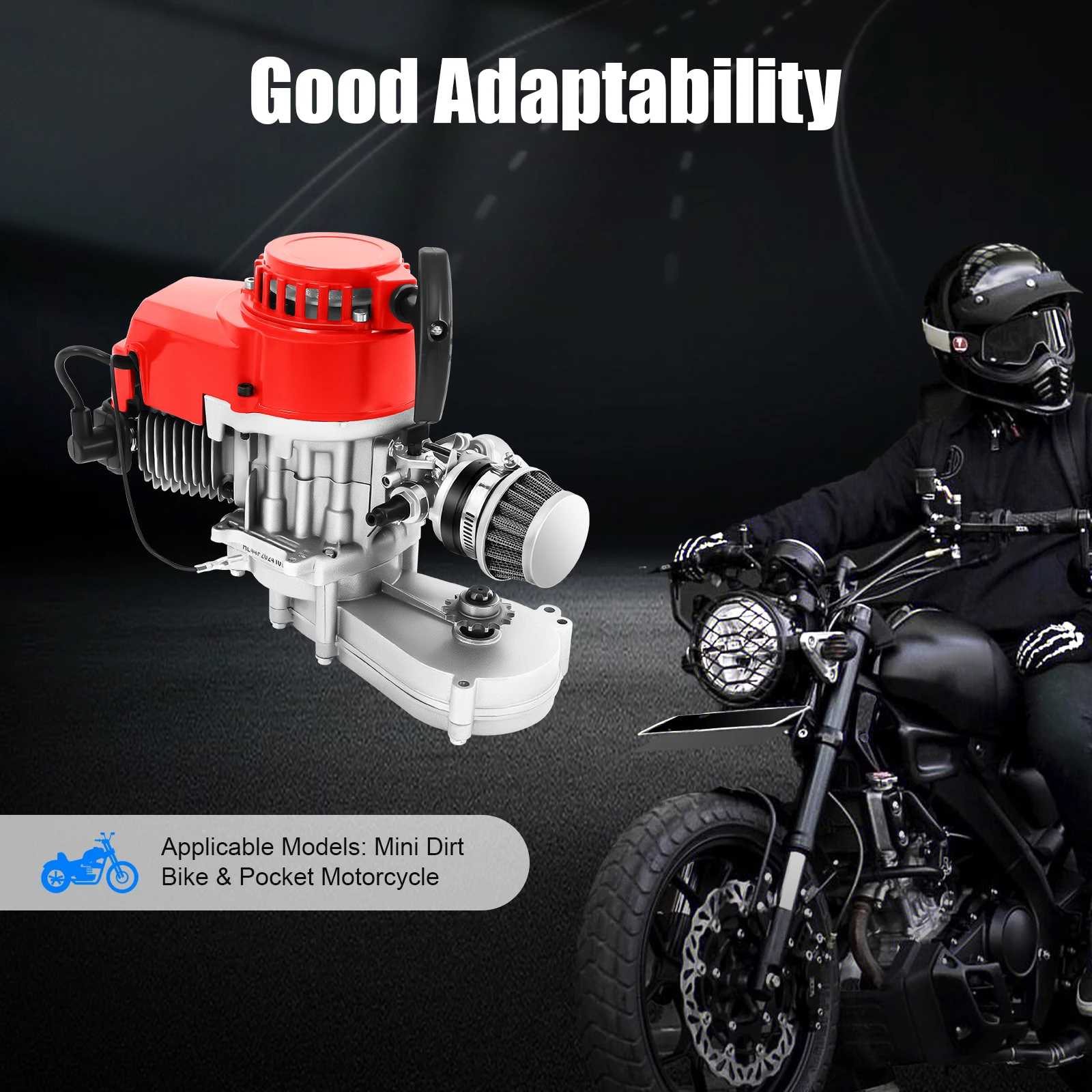 49cc Air-Cooled 1PE44F-6 Gas Engine,1.7kW Power,Precision Turned Aluminum,Low Fuel Consumption,Easy Start,For Mini Dirt Bikes