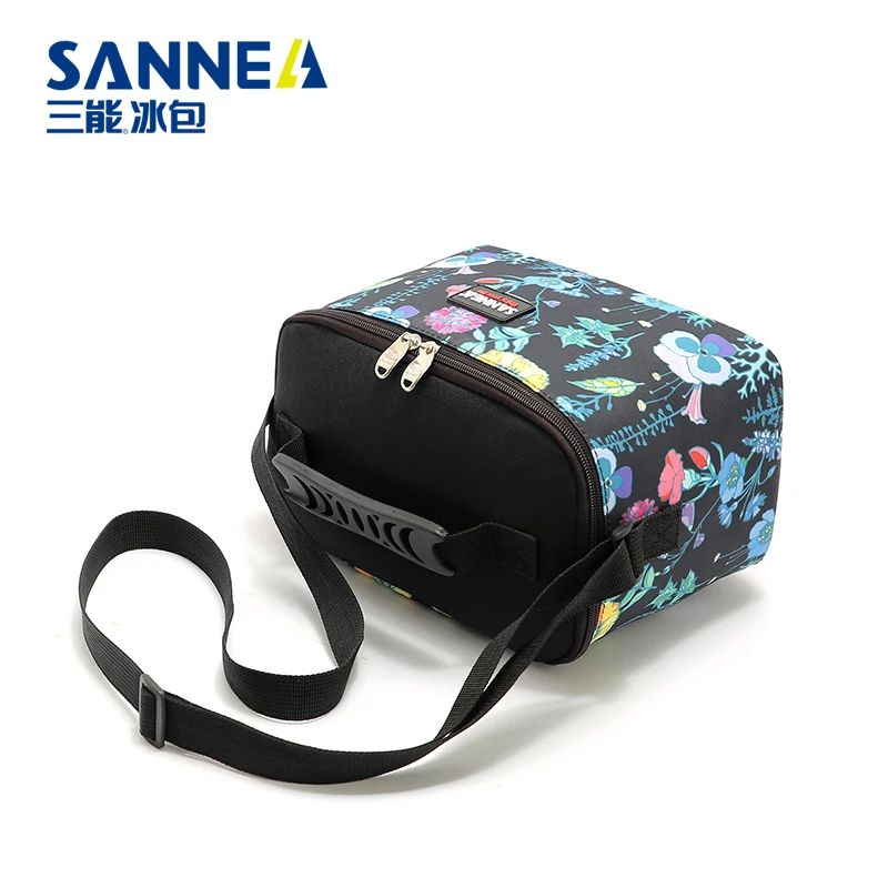 SANNE 5L Square Insulated Lunch Bag with Floral Pattern Waterproof Ice Pack Thermal Portable Bento Bag Thickened Lunch Box