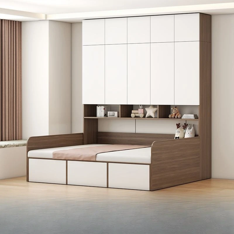 Small apartment integrated desk children's bed multi-functional combination storage bed bedroom cloakroom