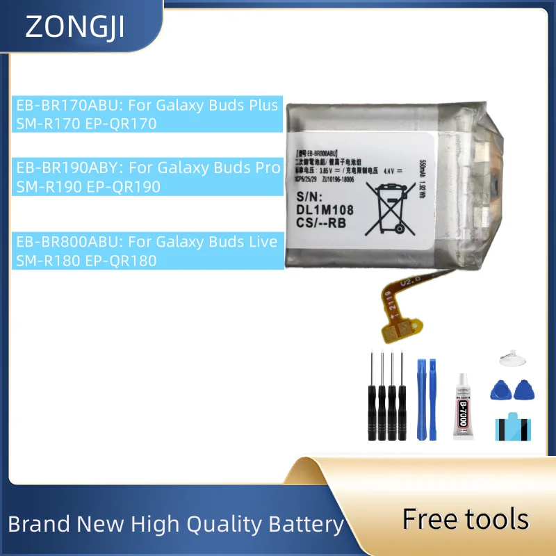 New Battery EB-BR170ABU EB-BR190ABY EB-BR800ABU High Quality Replacement Battery For Galaxy Buds Plus SM-R170 Batteries + Tools